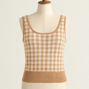 Ann Taylor Bronze and Beige Gingham Sweater Tank